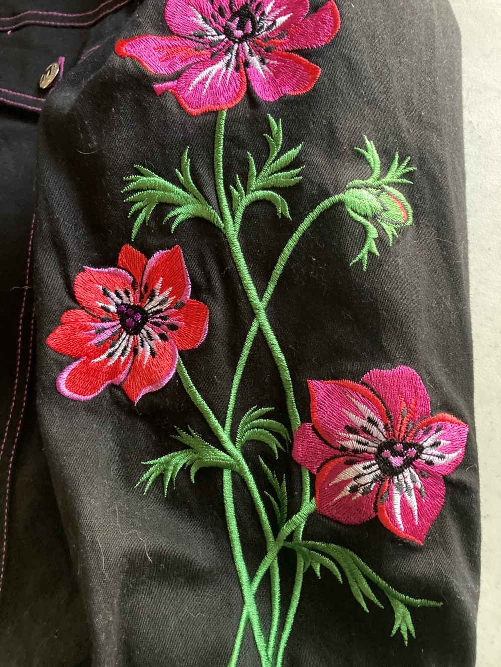 Bob Mackie Black Embroidered Floral Pantsuit with Pink & Green Accents - Picture 13 of 13